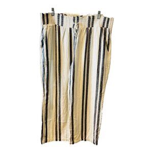 Land 'n Sea Women’s Black Wide Striped Linen Blend Wide Leg Pants Size XL